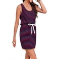 thumbnail image 4 of Summer Sleeveless Women Striped Printing Crewneck Casual Drawstring Dress with Pocket, 4 of 6