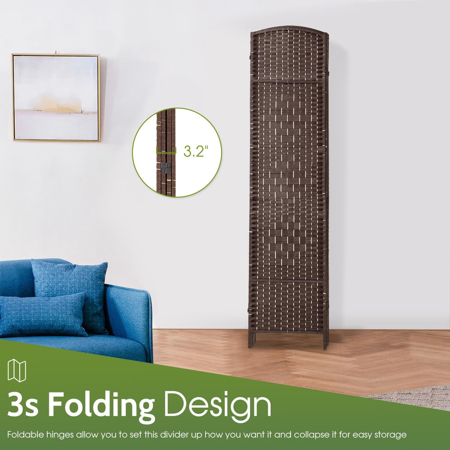 YRLLENSDAN 4 Panel Room Divider Panel 6Ft Partitions and Dividers Freestanding Folding Screen Room Divider Folding Screen Room Divider Partition Room Dividers Privacy Screen Indoor,Brown