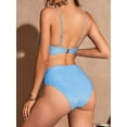 thumbnail image 5 of Charmo Women's Two Piece Bikini Set Mid Waisted Twist Front Bathing Suit Ruched Swimsuit, 5 of 5