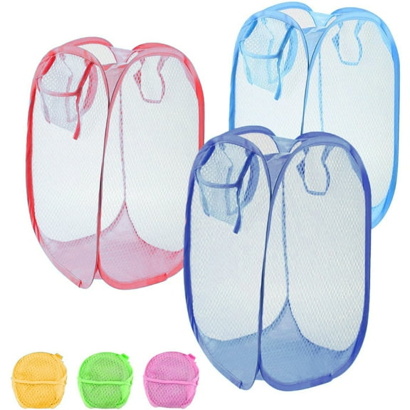 Sunjoy Tech Mesh Laundry Popup Hampers, Foldable Clothes Washing Laundry Basket Bins, Handles Kids Garments Hamper, for Storage Room, Kids Toys, College Dorm, Home Organization Travel Use