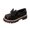 Black, variant on Xfvqtps Womens Bow Loafers Leather Shiny Round Toe Chunky Sole Low Heel Slip on Casual Shoes Four Season Wear Black