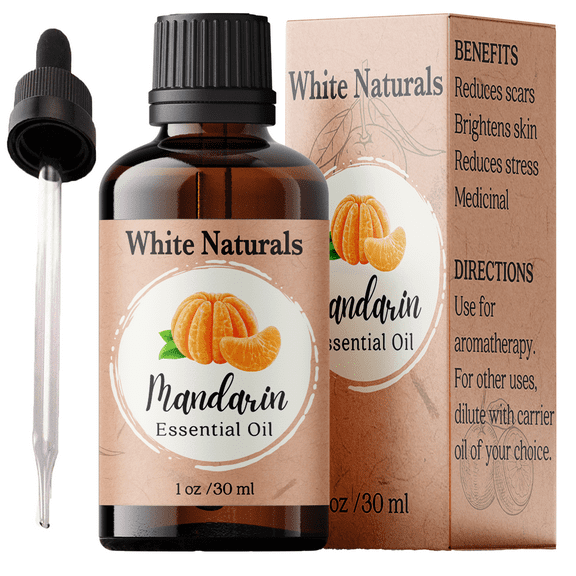 Mandarin Essential Oil, Ideal for Essential Oil Diffuser, 100% Natural Therapeutic Essential Oils, Non-GMO & Vegan-Friendly Hair Oil by White Naturals 1 oz