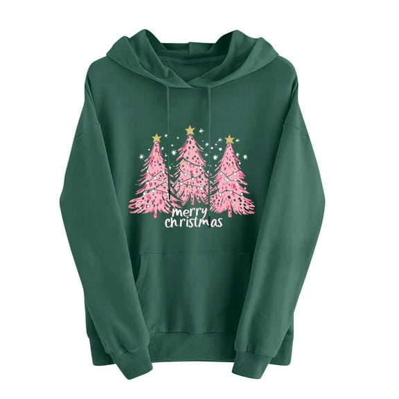 lulshou Hoodies for Women Christmas Print Sweatshirt Festive Holiday Long Sleeve Pullover for Family Gathering, Green, XL
