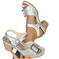 thumbnail image 4 of Sandals For Women 2025 Chunky Heel Open Toe Ankle Straps Peep Toe Shoes with Buckle for Women's Trendy Casual Daily Outdoor Beach Sandals Silver 39, 4 of 6