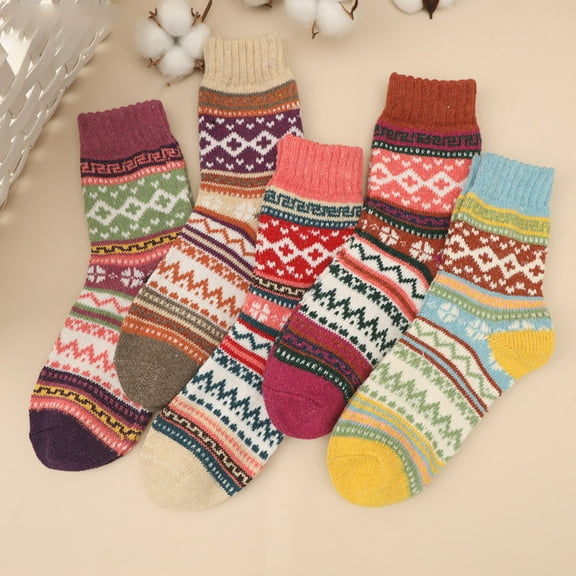 5 Pairs Retro Cute Middle Socks Tube Crew Socks for Women，Christmas Holiday Winter Gifts，Style 11