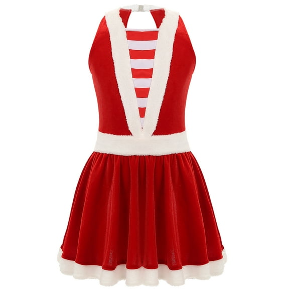 YIZYIF Kids Girls Santa Claus Costume Velvet Shiny Sequins Ballerina Leotard Dress Hollow Back Figure Roller Skating Dress Red 14