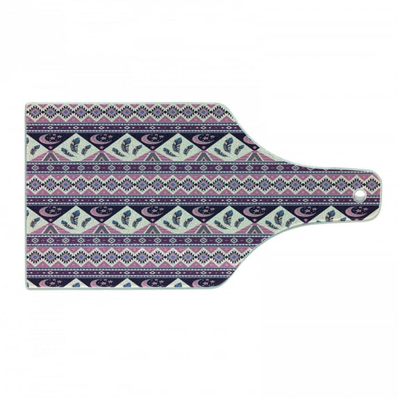 Aztec Cutting Board, Retro Nordic Style Nighttime Composition Repetition, Decorative Tempered Glass Cutting and Serving Board, in 3 Sizes, by Ambesonne