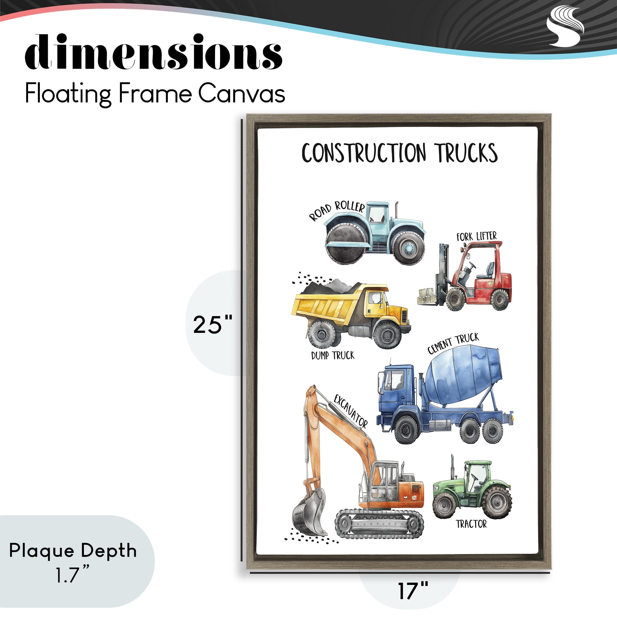 Stupell Industries Utility Trucks Construction Brown Framed Floater Canvas Wall Art, design by Christine Simpson Art