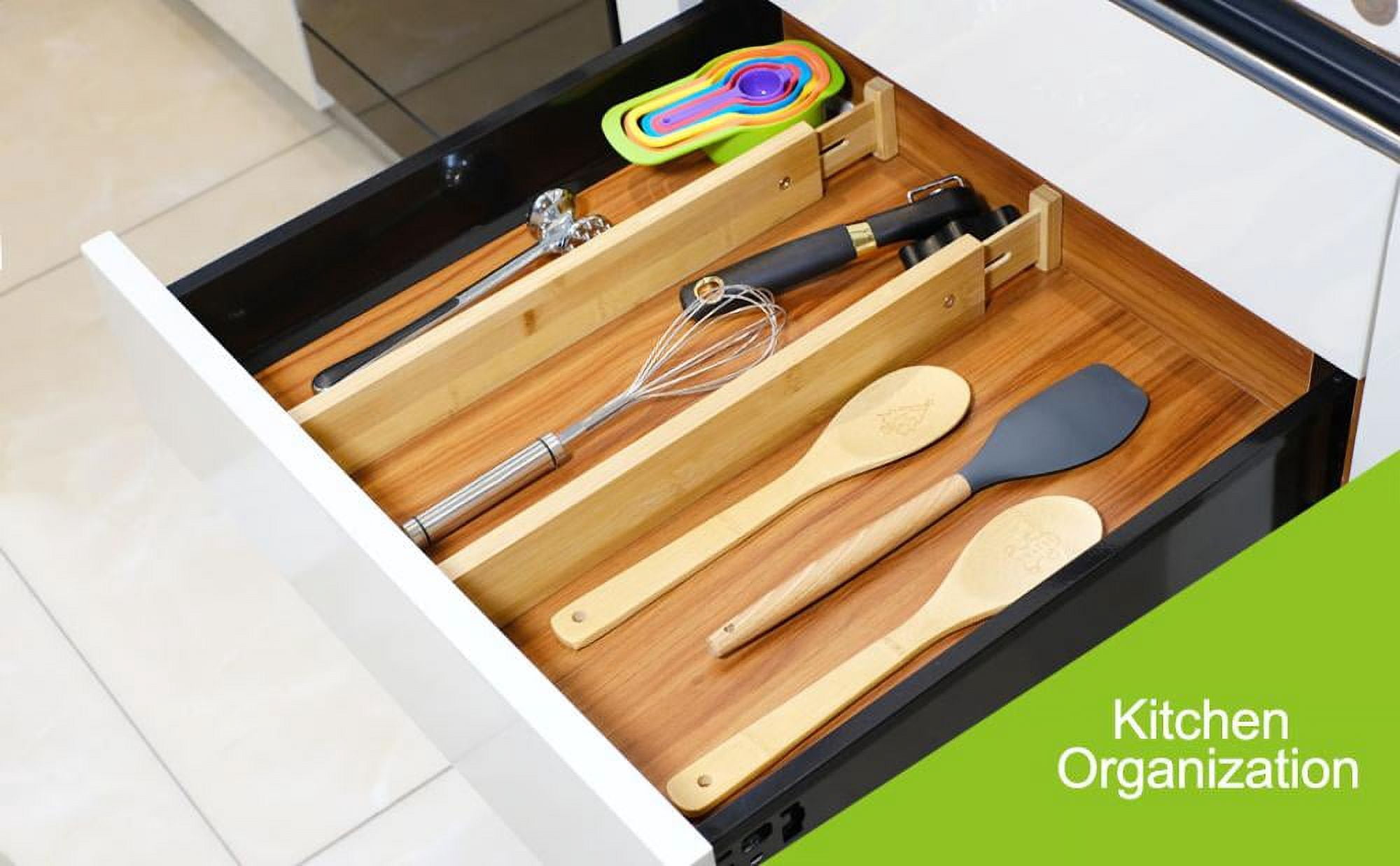 4PC 16.8-21.8 Inches Adjustable Bamboo Drawer Dividers, Expandable Kitchen Drawer Organizer for Large Utensils, Drawer Separators Organizationw