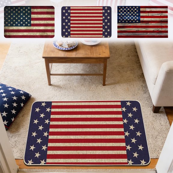 Danhjin 4th of July Door Mat, Patriotic Welcome Doormat with Flags Design Rubber Vintage Linen for Indoor Outdoor Home Independence Day Decor