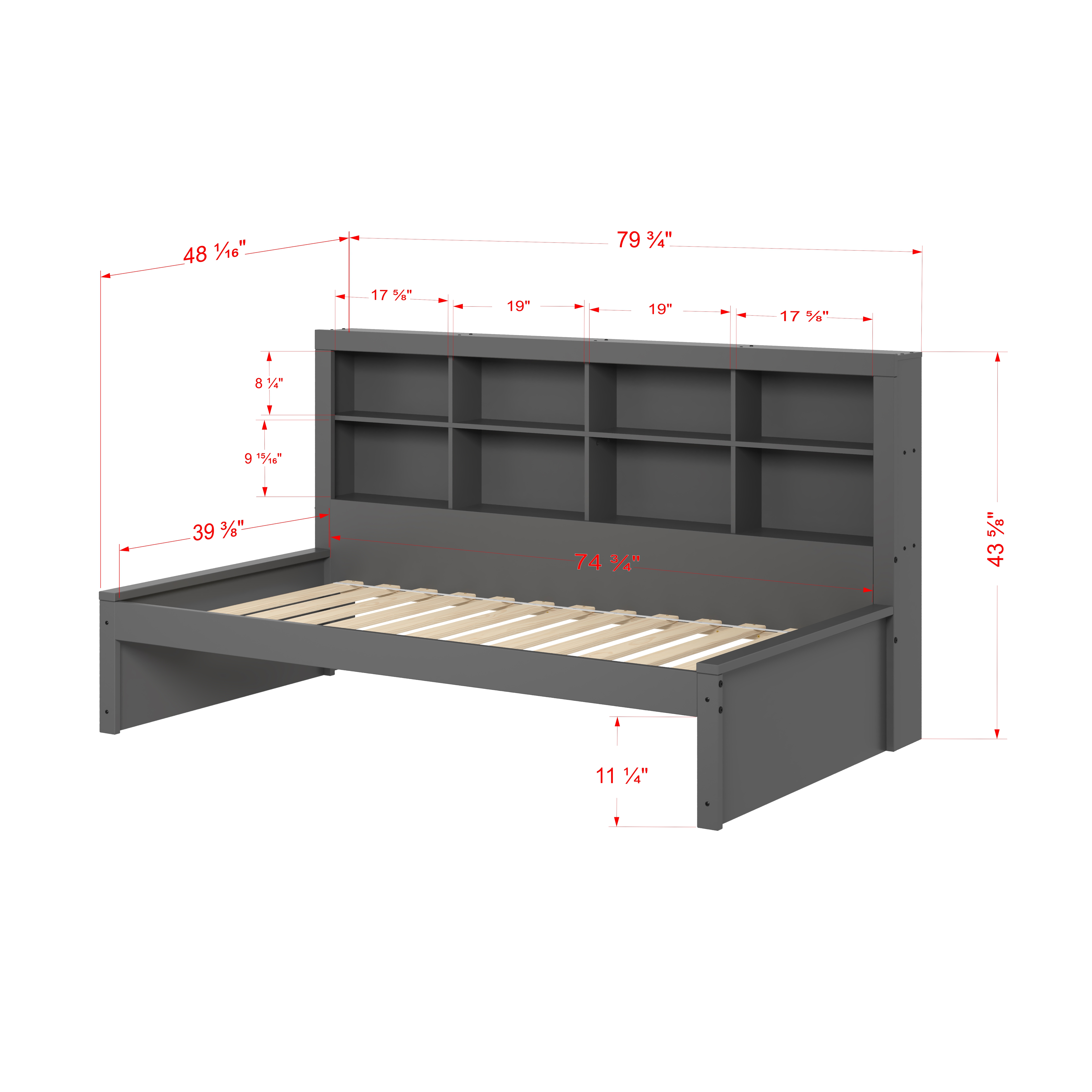 Donco Kids Bookcase Twin Daybed, Twin, Dark Grey