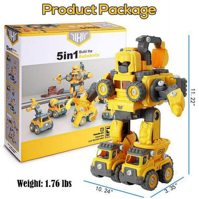 Insten 5 in 1 Take Apart Toy Robot & Truck Playset, Engineering Stem Project Kit for Kids, Blue
