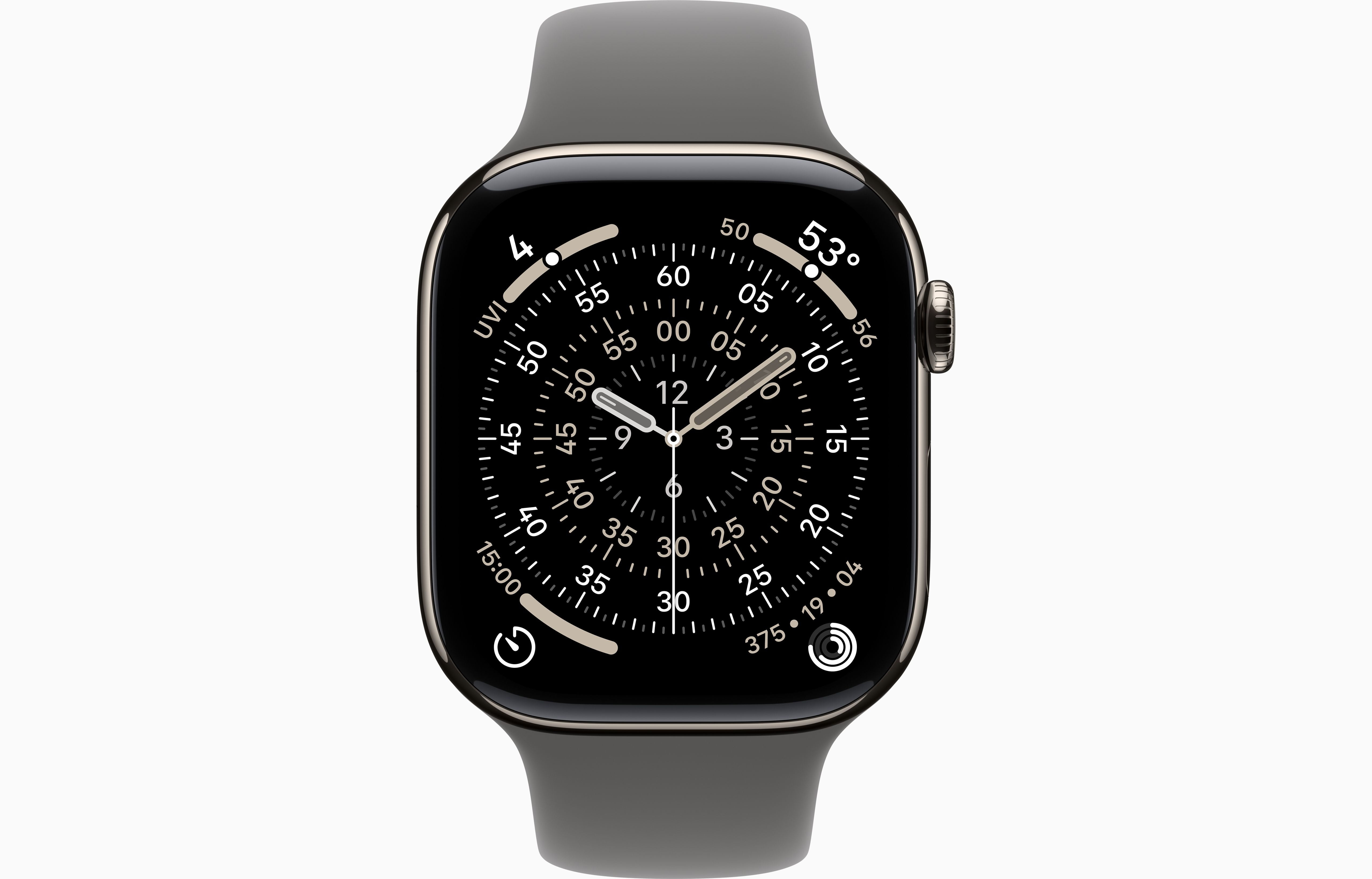 Apple Watch Series 11 GPS + Cellular 42mm Natural Titanium Case with Stone Gray Sport Band