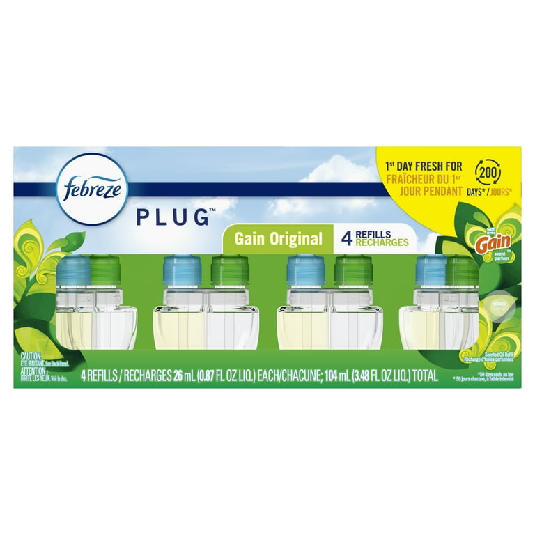 Febreze Plug Refill Odor-Fighting Air Freshener Gain Original Scent, 4 Count, 0.87 fl oz Each