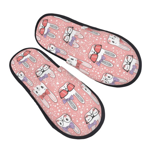 House Slippers for Women Men - Funny Glasses Crown Cute Rabbit_A Lightweight House Shoes Fuzzy Slippers, Soft Slip-On Cozy House Slippers for Woman Indoor Outdoor