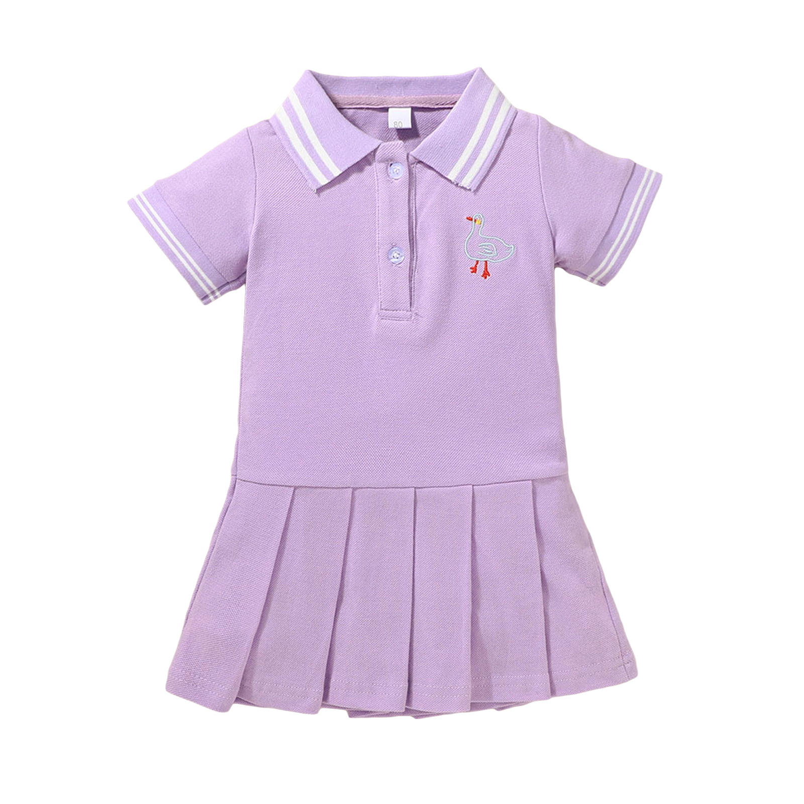 N/ C Baby Girl Sports A-line Dress Summer Short Sleeve Polo Collar Pleated Mini Tennis Dress