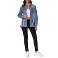 thumbnail image 2 of INSPIRE CHIC Women's Jean Jacket Oversized Frayed Hem Pockets Long Sleeve Button Down Denim Jackets XS Blue, 2 of 6