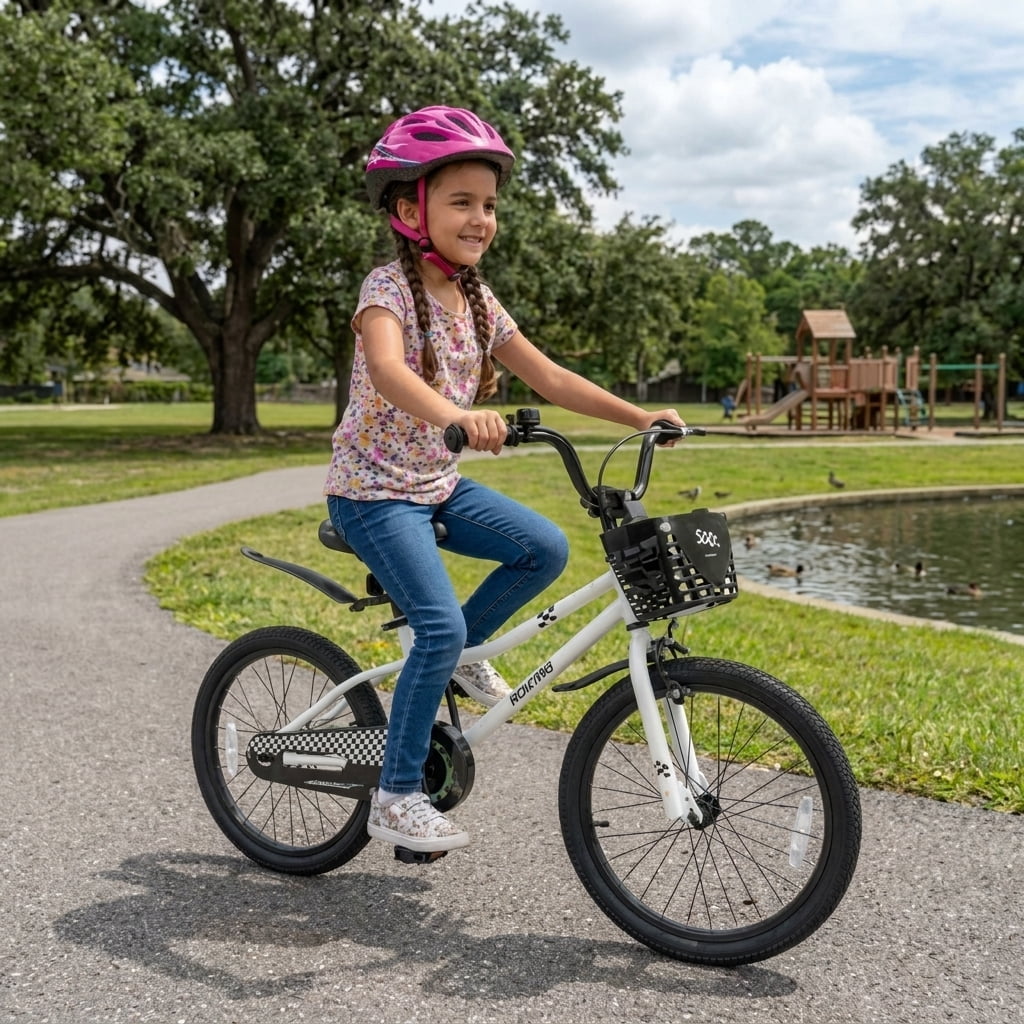 Redsmile Kids Bike 20 Inch for Boys Girls Aged 8+ Years, Youth Bicycle with Adjustable Seat, Kickstand and Front Storage Basket, Holds 143 lbs, White
