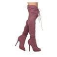 thumbnail image 2 of New Women Liliana Opus-1A Faux Suede Thigh High Peep Toe Lace Up Stiletto Boot, 2 of 3