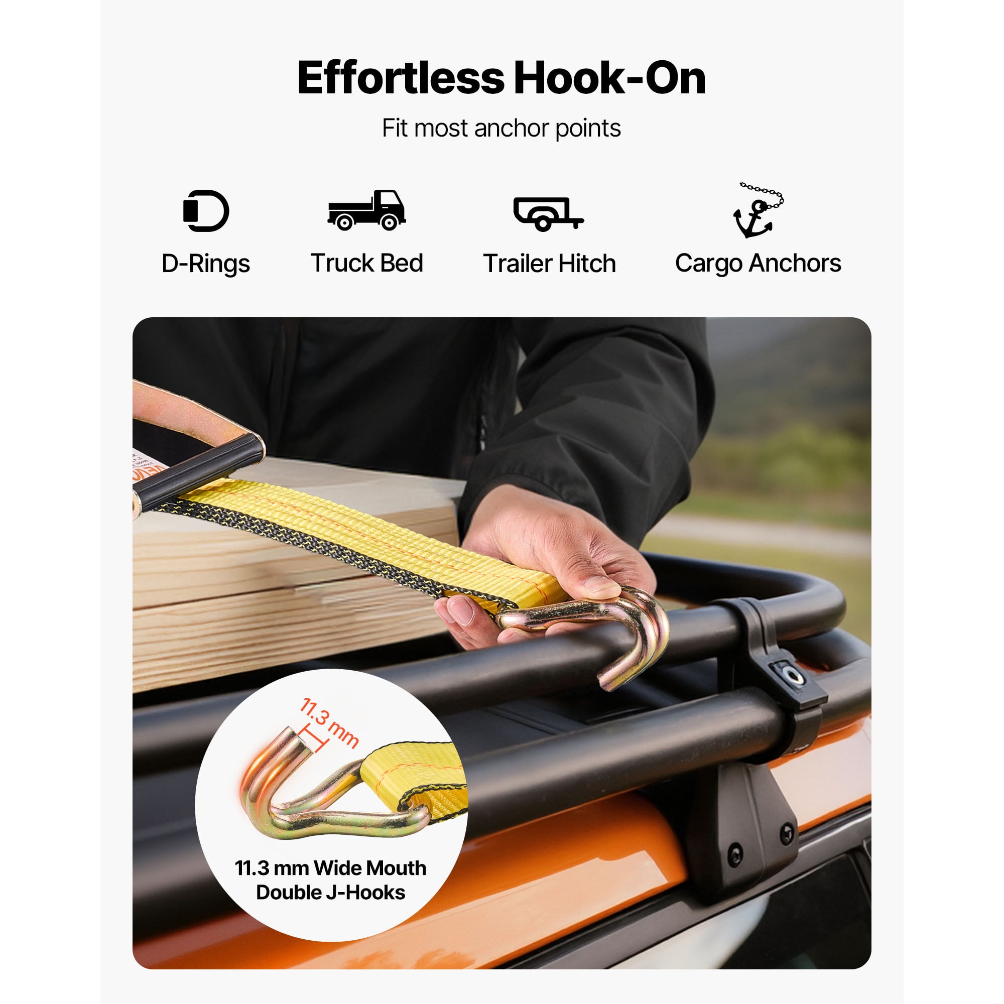 KFFKFF Heavy Duty Ratchet Straps, 2 in x 30 ft, Tie Down Straps with Double J Hook, 10,000 lbs Break Strength, Carry Bag Included, Ideal for Securing Loads on Trailers, Motorcycles, Kayaks, Car Roof