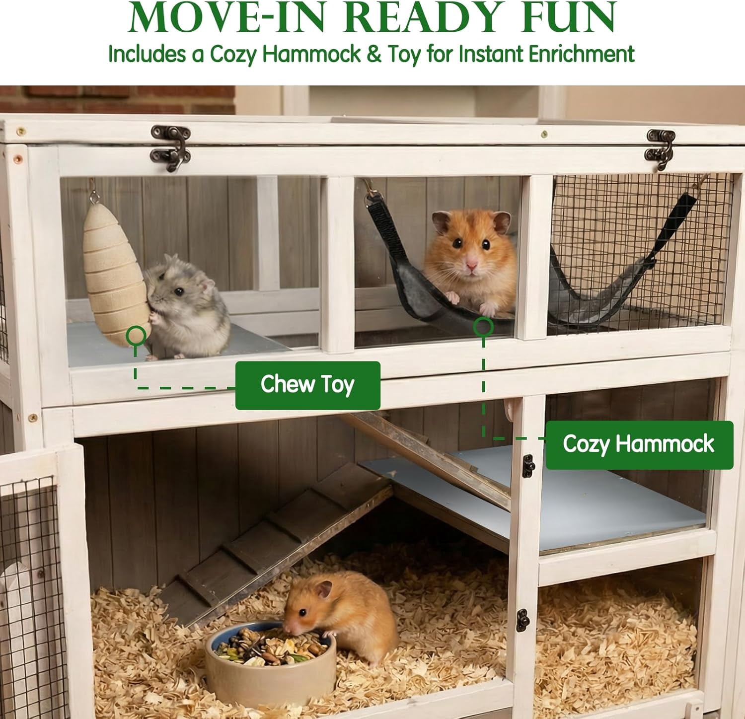3-Tier Wooden Hamster Cage with Stand, Large Guinea Pig Cage & Rabbit Hutch Habitat, Deep Pull-Out Tray, Indoor Animal House, Grey