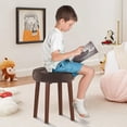 thumbnail image 3 of Round Ottoman, Multifunctional Vanity Stool Velvet Round Ottoman Modern Dressing Stool with Wood Legs for Living Room, Bathroom, Makeup Brown, 3 of 10
