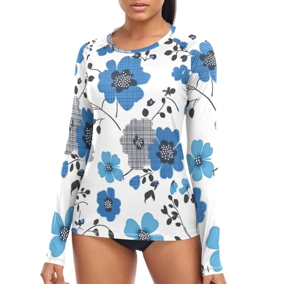 joogoo Womens UPF 50  Sun Shirts Flower Pattern Long Sleeve UV Protection Rash Guard Tops S