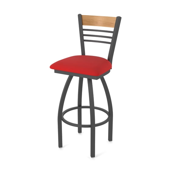 880 Eleanor 36" Swivel Extra Tall Bar Stool with Pewter Finish, Medium Back and Canter Red Seat