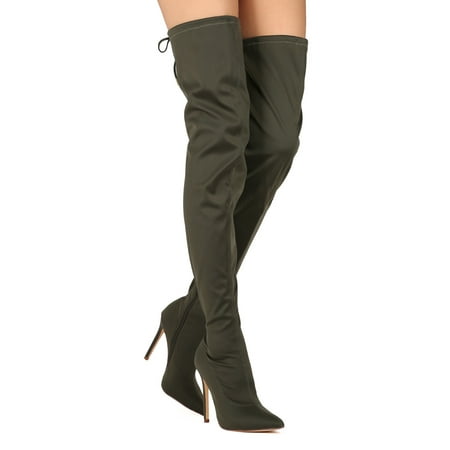 

New Women Liliana Gisele-50A Thigh High Pointy Stretchy Drawstring Stiletto Boot