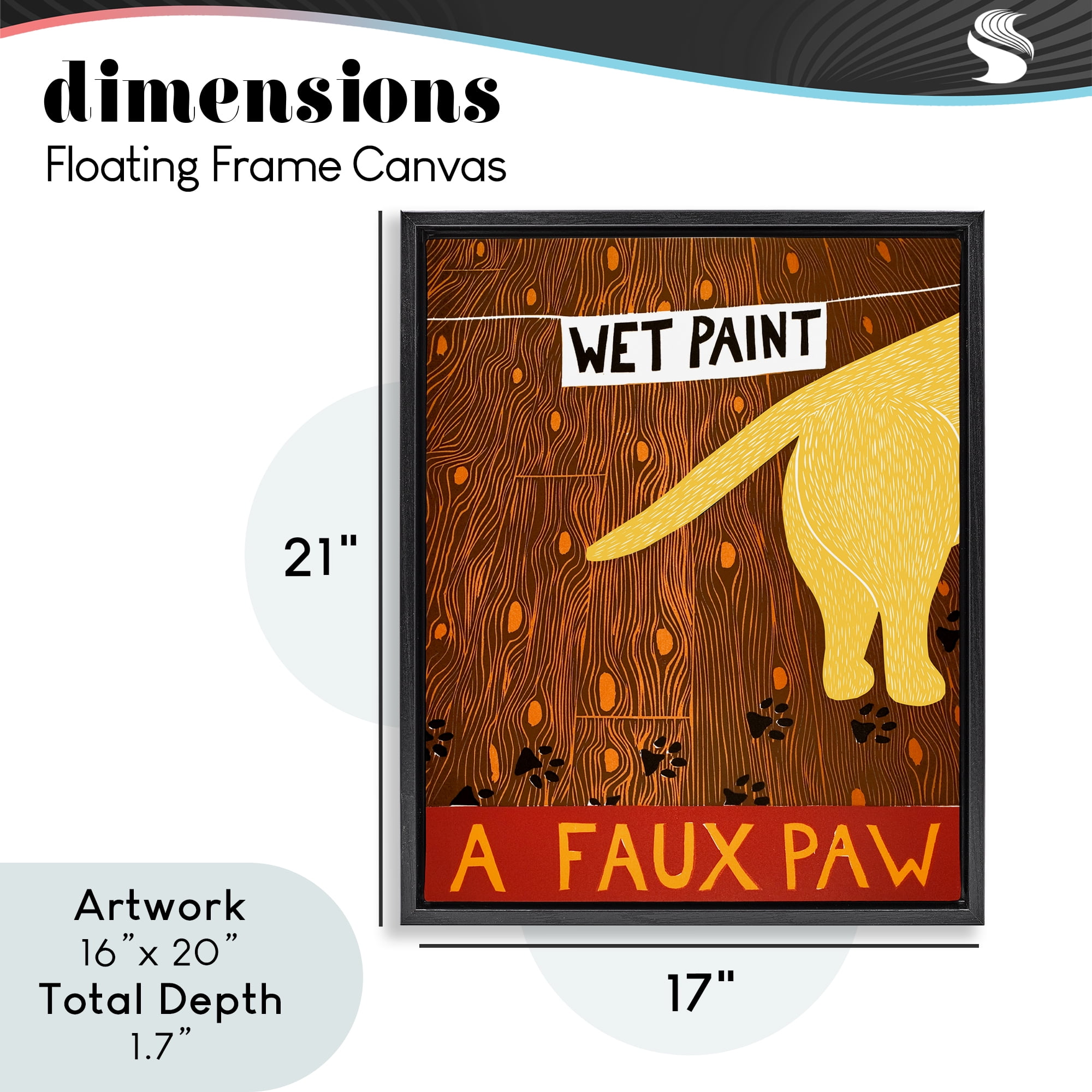 Wet Paint Faux Paw Black Framed Floater Canvas Wall Art, design by Stephen Huneck
