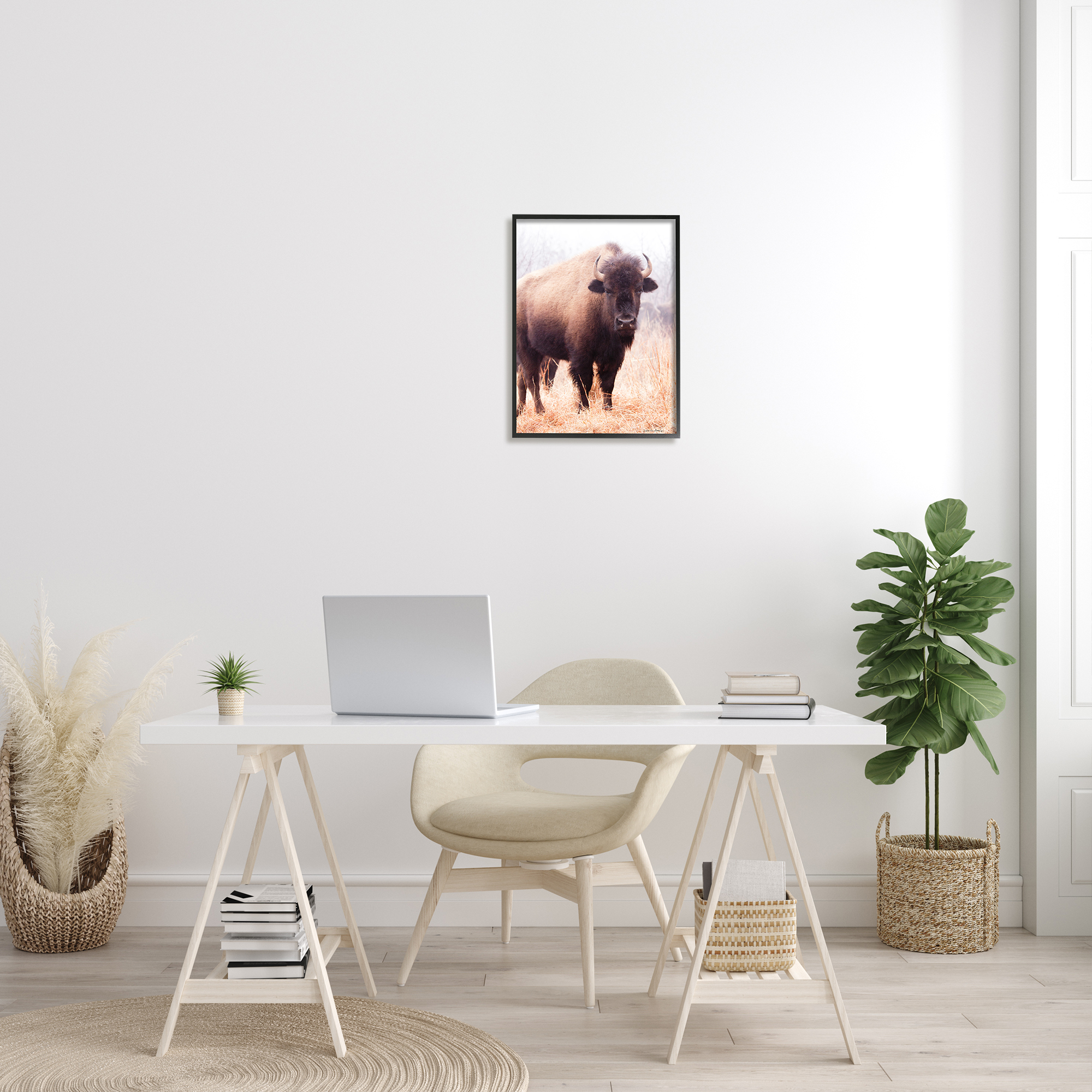 Stupell Industries Wild Cattle Bison Photograph Grassy Autumn Field Cool Tones, 16 x 20, Design by Debra Van Swearingen