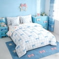 thumbnail image 2 of Erosebridal Cute Coquette Bowtie 7 Pieces Bedding Comforter Set,Blue Geometric Plaid Full Bedding Set For Girls Kids,Colorful Stars Reversible, 2 of 7