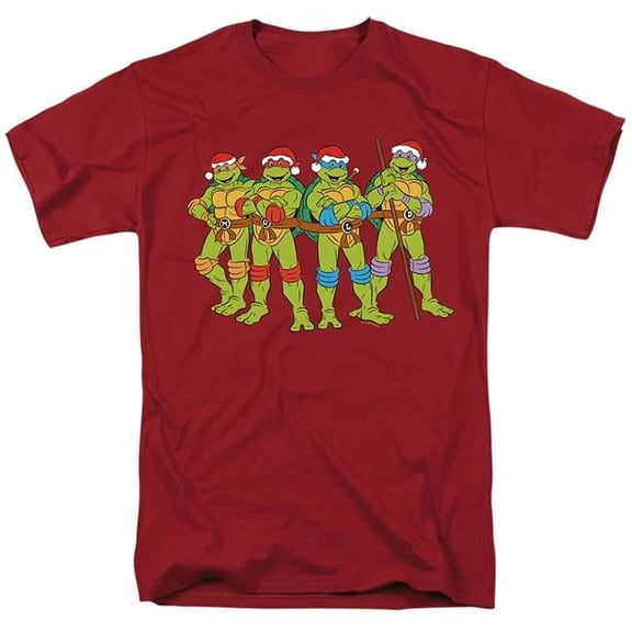 Trevco Sportswear NICK10213-AT-2 Teenage Mutant Ninja Turtles in The Christmas Spirit Adult Regular Fit Short Sleeve T-Shirt, Cardinal - Medium