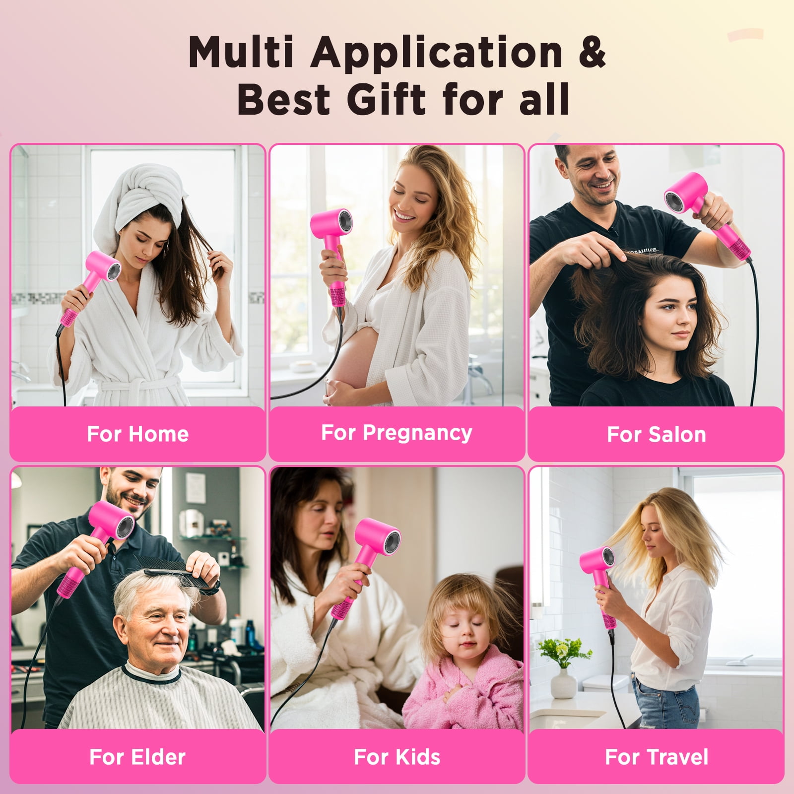 Hair Dryer, 110000 RPM Ionic Travel Blow Dryer Hair Care Fast Drying Gifts for Women, Pink