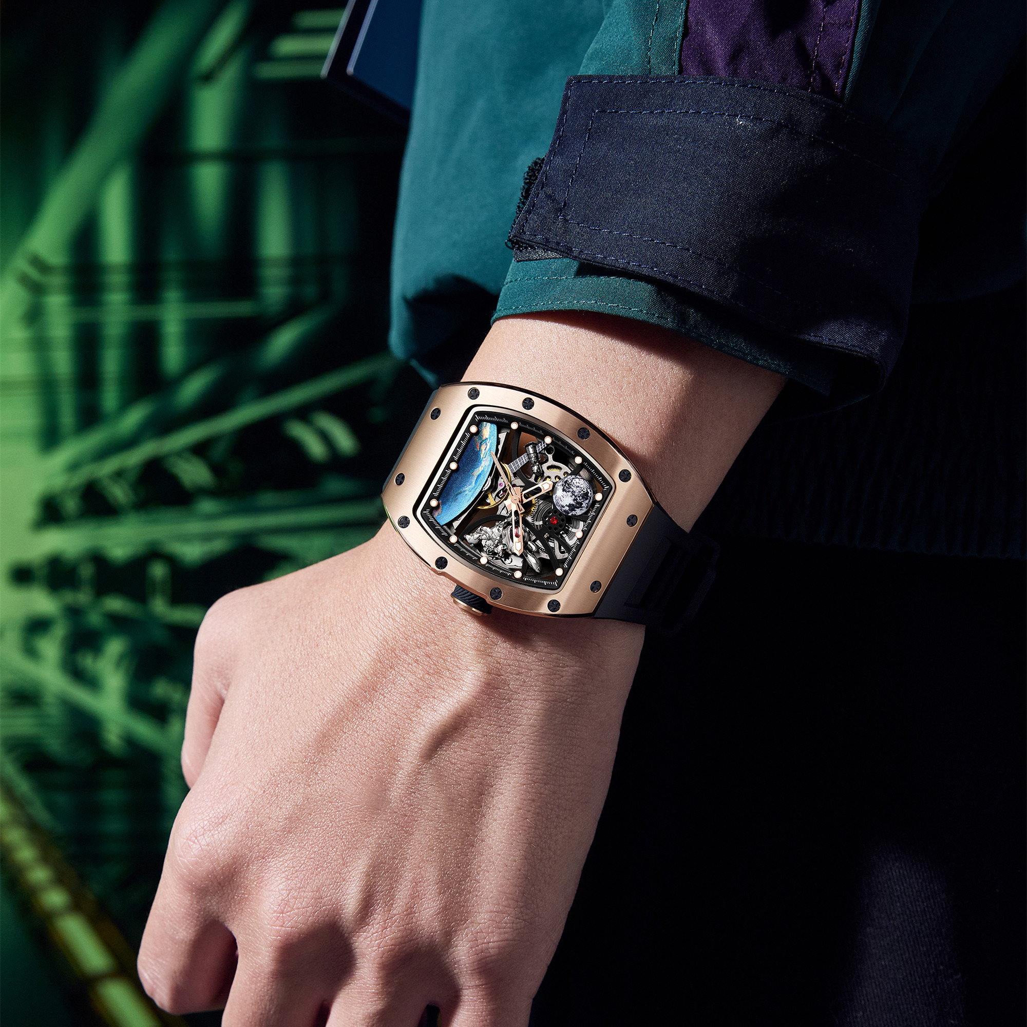 MEGIR Skeleton Dial Automatic Mechanical Movement Watches for Men Waterproof Sport Wristwatch Clock