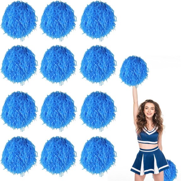 12 Pcs Cheerleader Pom Poms,with Baton Handle for Rooters Cheering Squad Team Spirit Sports (Matte Blue)