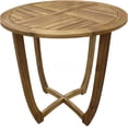 thumbnail image 2 of Outdoor Round Acacia Wood Side Table with Slat Tabletop, Teak Finish, 2 of 10