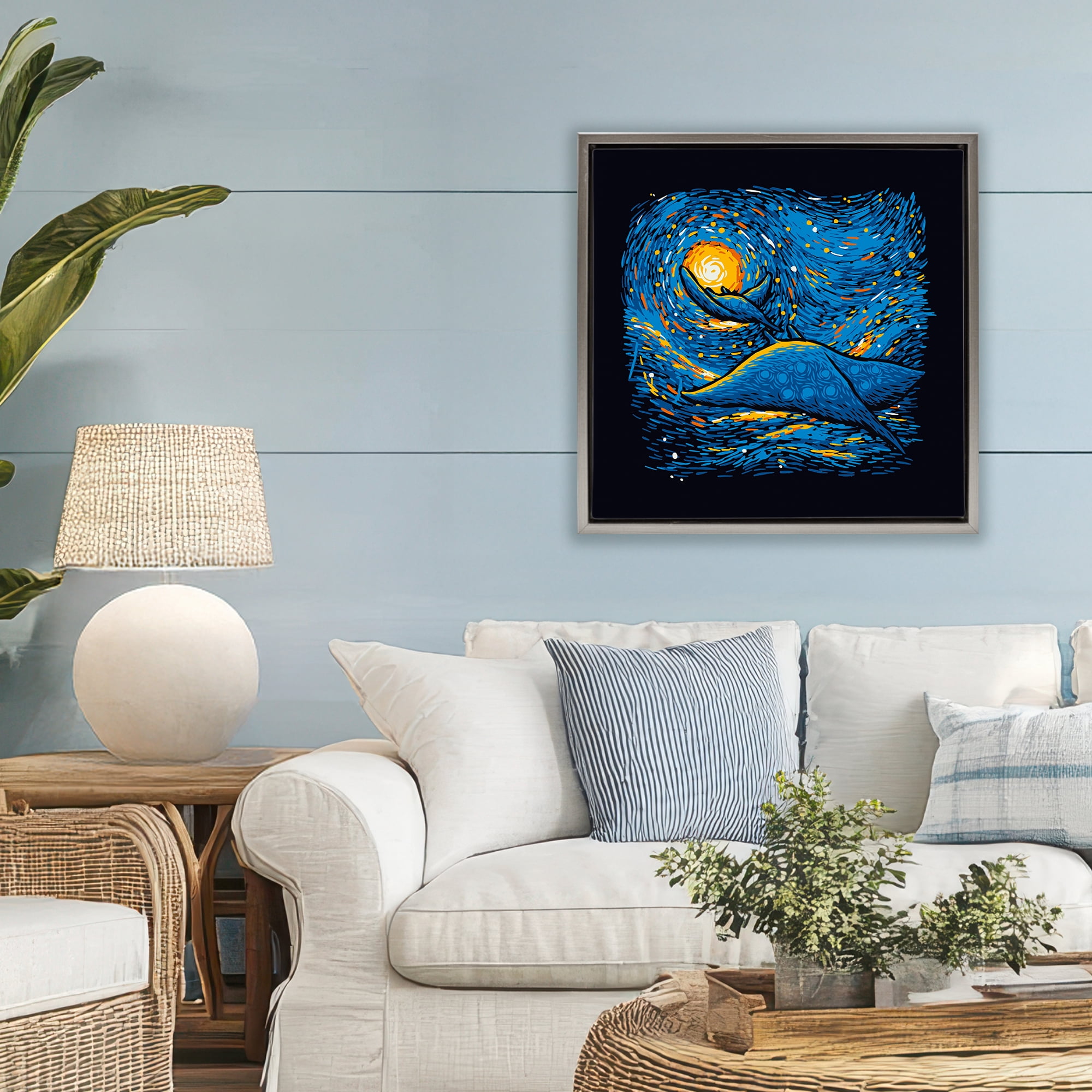 Stupell Industries Impressionist Manta Rays Gray Framed Floater Canvas Wall Art, design by Tobe Fonseca