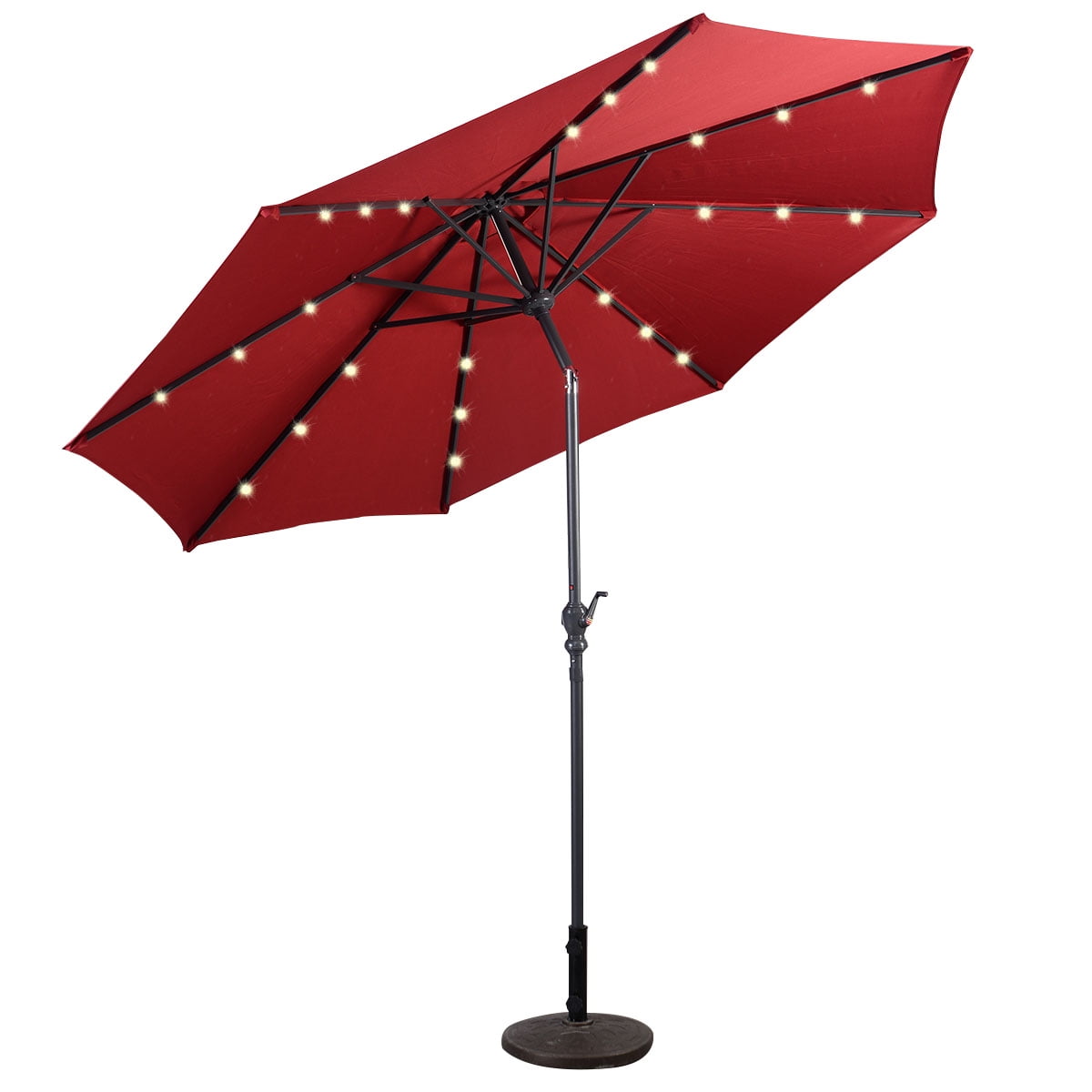 Costway 10ft Patio Solar Umbrella LED Patio Market Steel Tilt w Crank Outdoor (Burgundy) by Costway