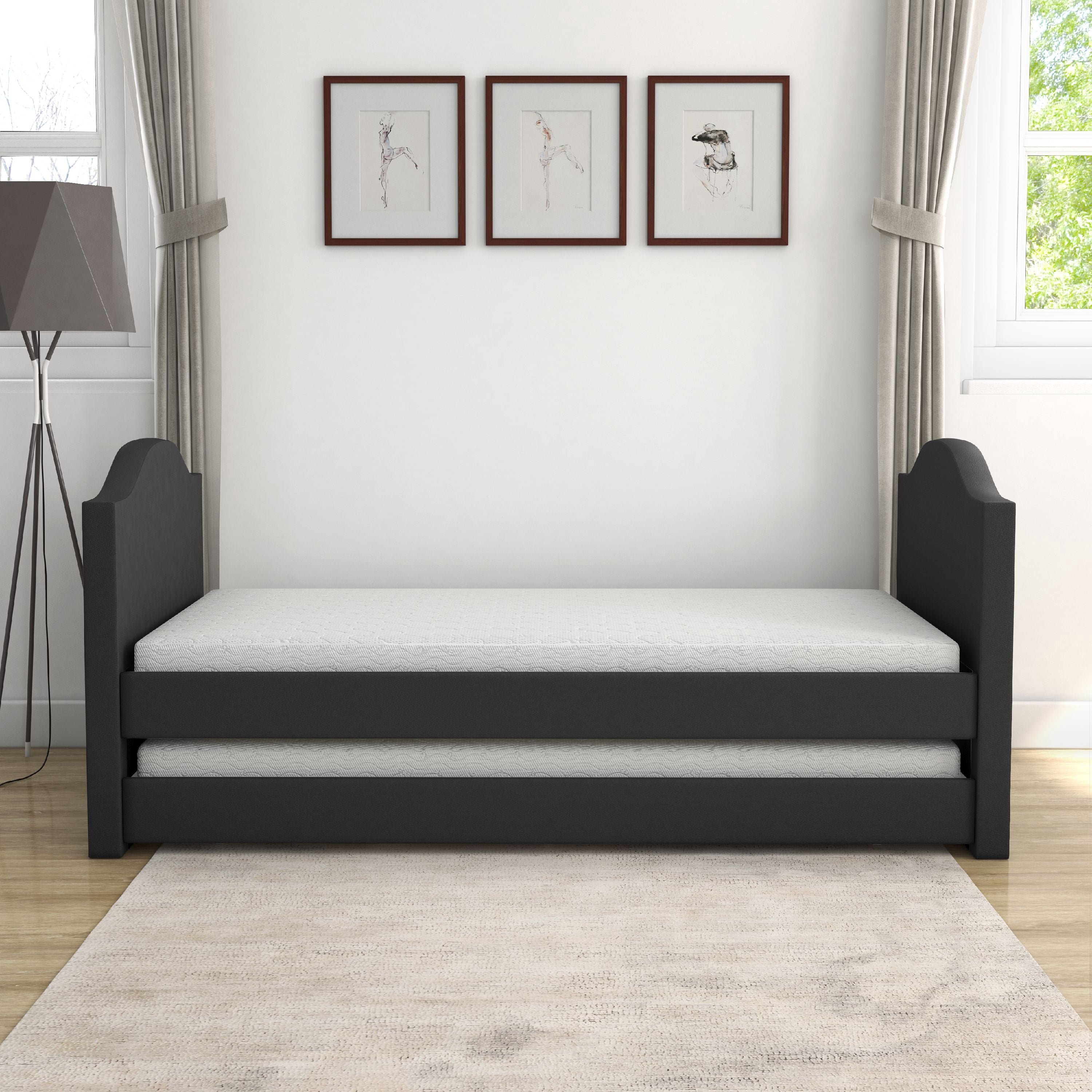 Boyd Sleep Messina Black Upholstered Faux Leather Daybed with Trundle, Twin