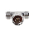 thumbnail image 2 of Adaptador coaxial de 3 vías con conector RF triple en forma de T N macho a 2 N hembra, color plata., 2 of 5
