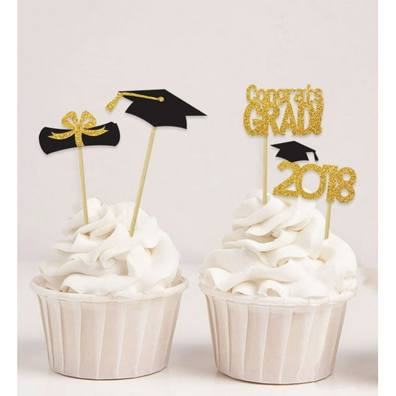 Darling Souvenir, Graduation Theme Party Cupcake Toppers , Dessert Decorations Congrats Grad! Cupcake Toppers - Pack Of 20