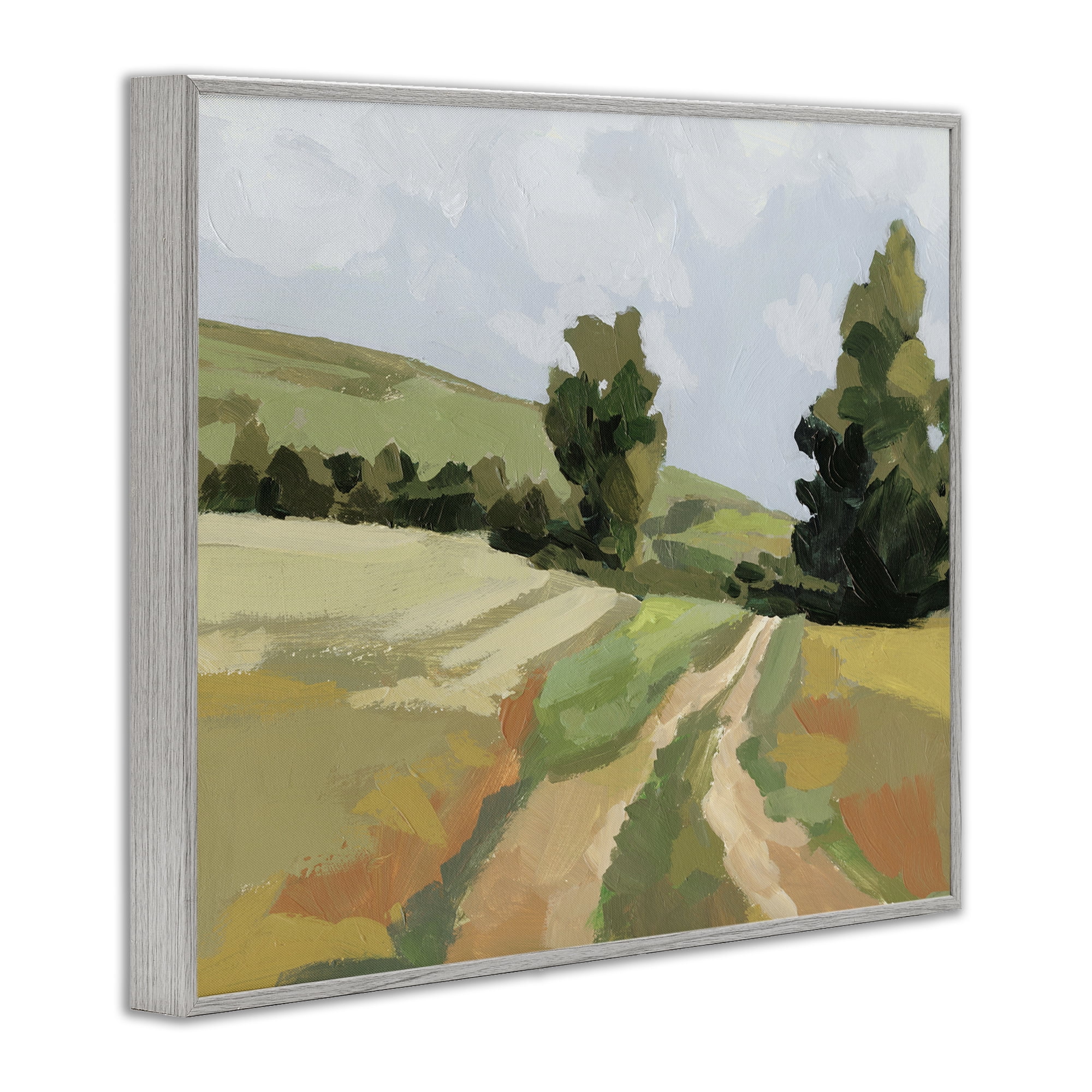 Stupell Industries Vast Country Path Landscape Painting Gray Framed Art Print Wall Art, 30 x 24