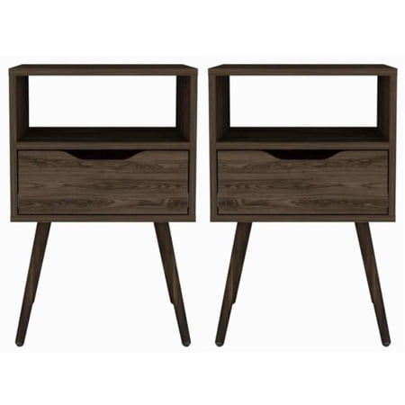 Home Square Otom Engineered Wood Nightstand in Dark Walnut - Set of 2