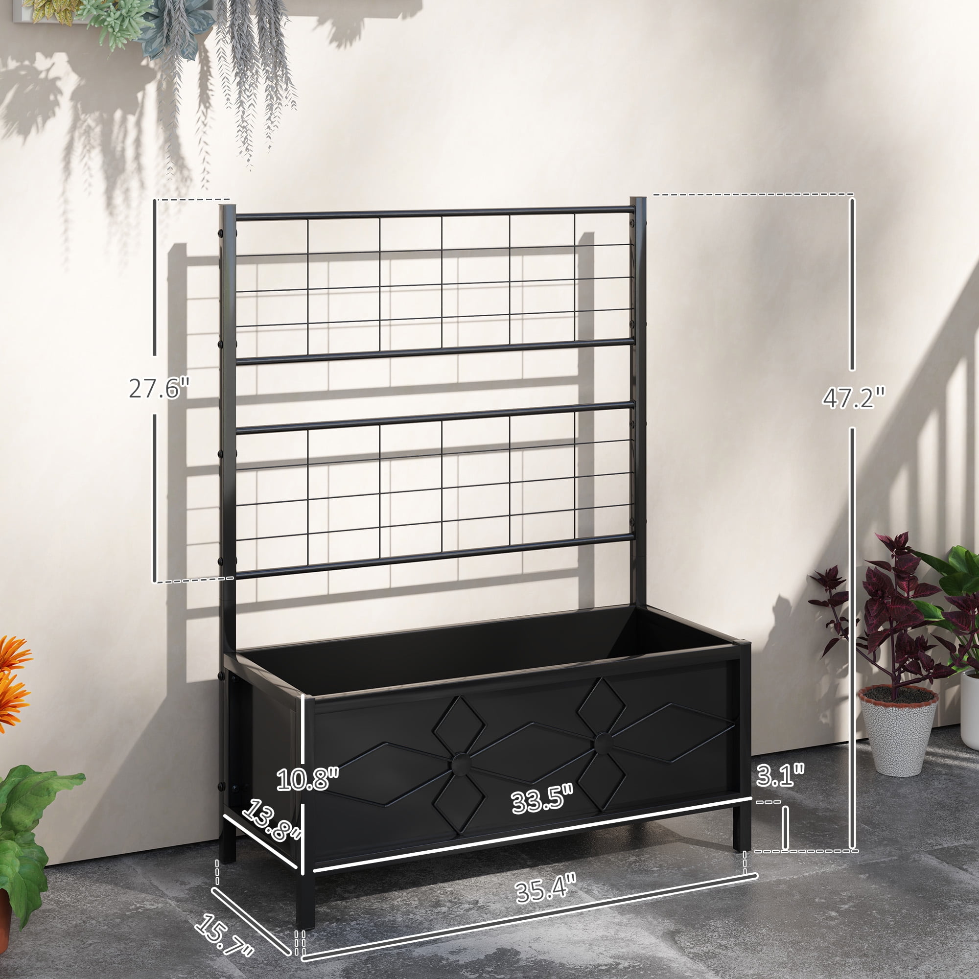 Garden Bed, Outdoor Planter Box Galvanized Raised Garden Bed with Trellis for Climbing Vines