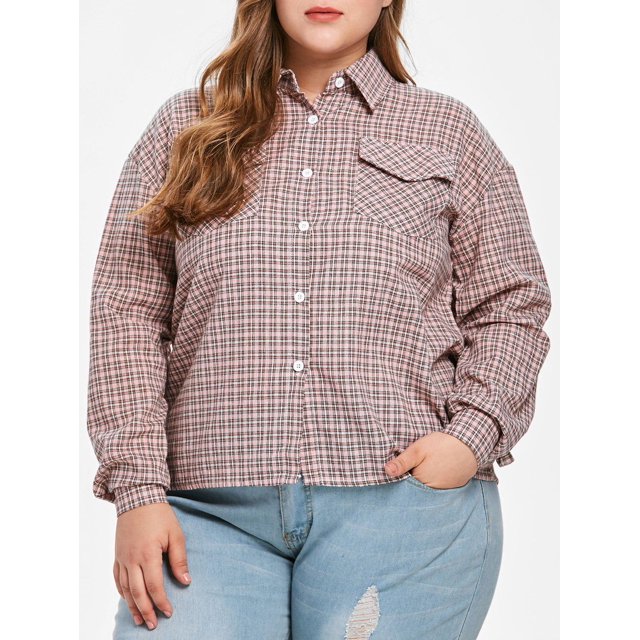 Camisa de algodón a cuadros de talla grande con volantes Rosegal Suéteres Cárdigans