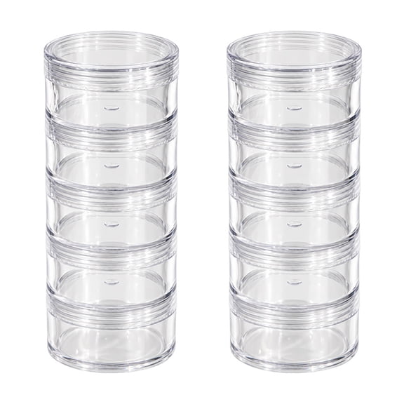 2 Pieces of 5-Layer Stackable Plastic Storage Jars, Transparent Round Cosmetic Storage Boxes, Rotatable Art Craft Small Parts Organizer Containers