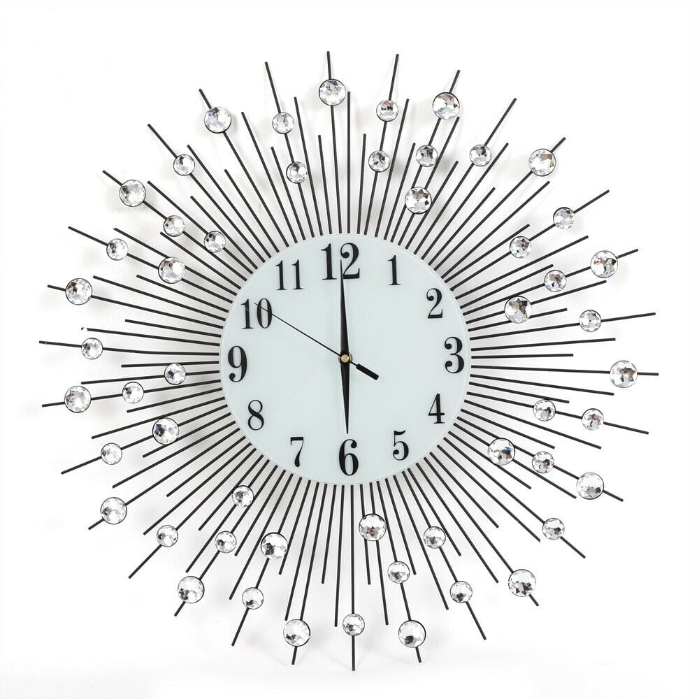 Large Luxury Art Wall Watch Modern Round Diamond Wall Clock Home Decor 60x60cm