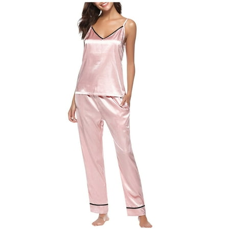 

Pajamas for Women Cotton Pajamas for Women Women Sleepwear Sleeveless Strap Nightwear Lace Trim Satin Cami Top Pajama Sets Plaid Pajama Shorts Women Women S Sleepwear Clearance