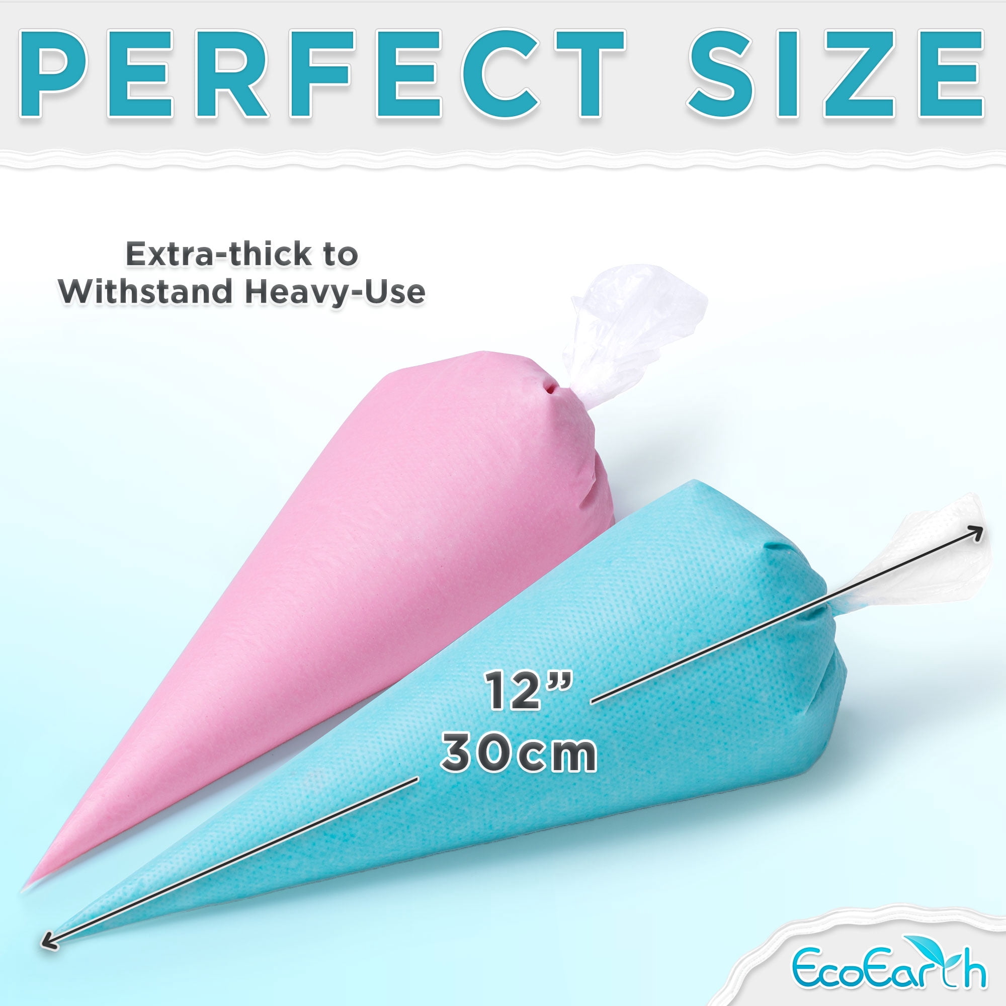 Disposable Piping Bags (12”, 100 Pack) for Decorating Cakes, Pastry Bags for Cupcakes & Cookies Frosting by EcoEarth